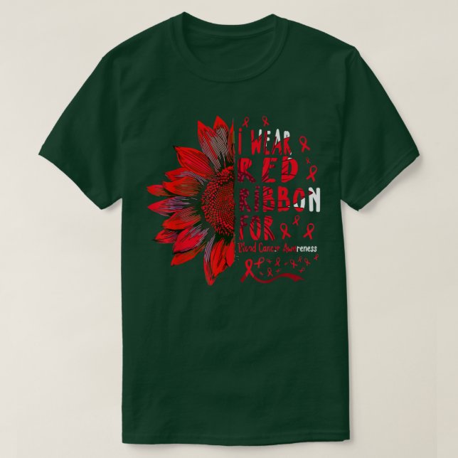 Sunflower I Wear Red Ribbon for Blood Cancer Aware T-Shirt (Design Front)