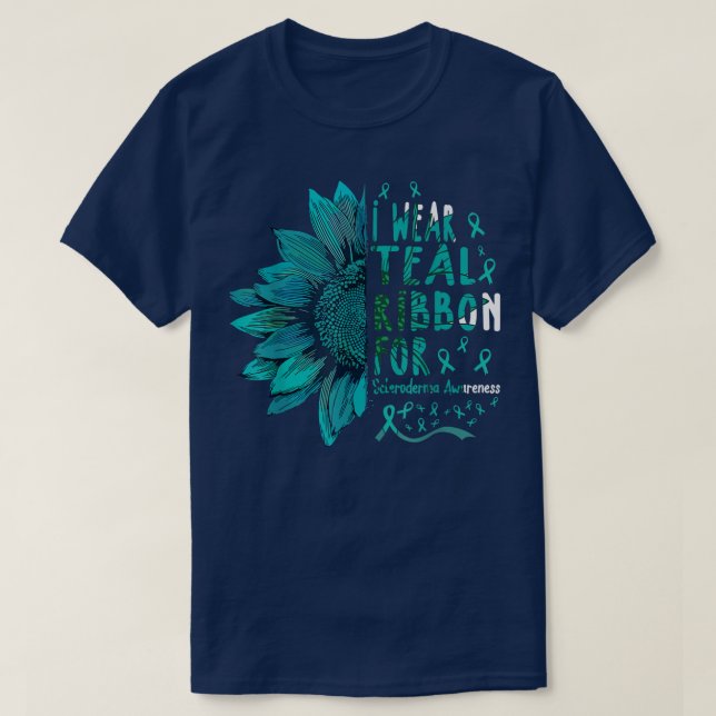 Sunflower I Wear Teal Ribbon for Scleroderma Aware T-Shirt (Design Front)