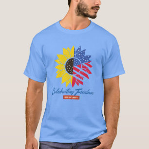 Sunflower Illustration 4th Of July T-Shirt