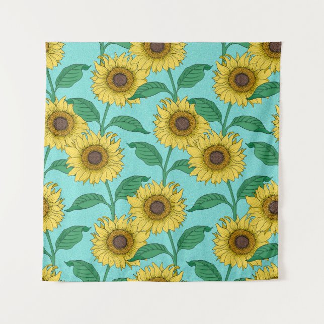 Sunflower illustration dances in this seamless pat tapestry (Front)