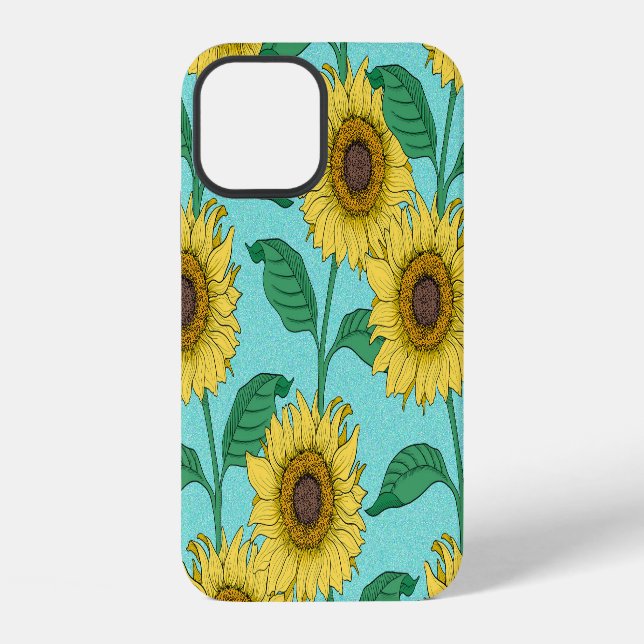 Sunflower Illustration Fashion Repeat Pattern iPhone Case (Back)