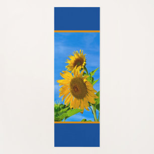 Sunflower in blue and brown yoga mat