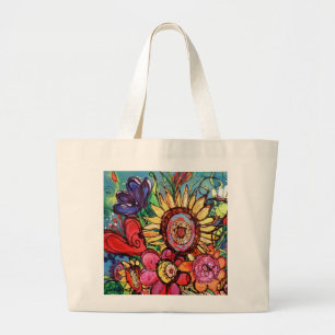 Sunflower in Pink Vase Large Tote Bag