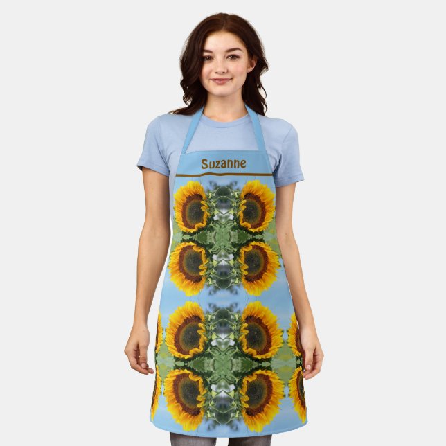 Sunflower In Sunshine Floral Personalised       Apron (Worn)