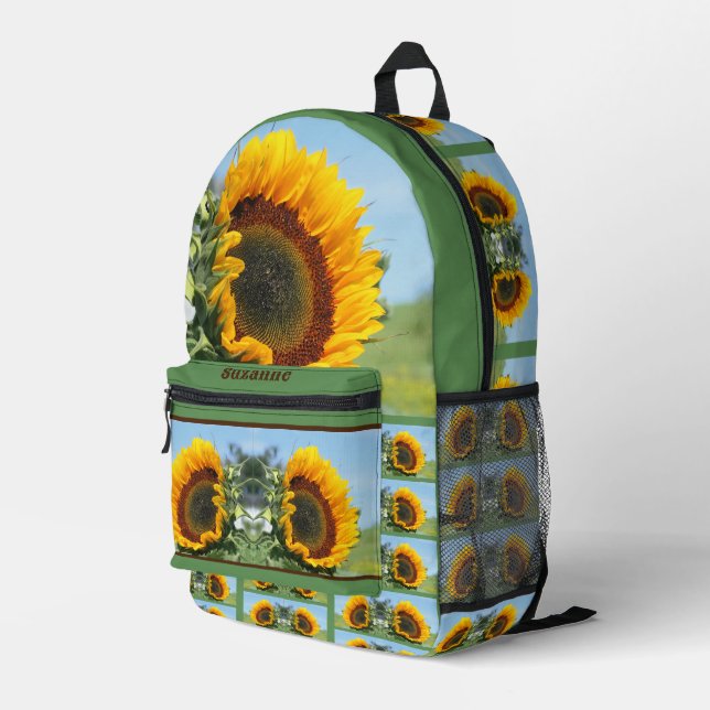 Sunflower In Sunshine Mirror Personalised Printed Backpack (Back Corner Right)