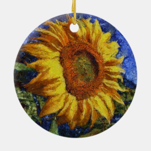 Sunflower In Van Gogh Style Ceramic Tree Decoration (Back)