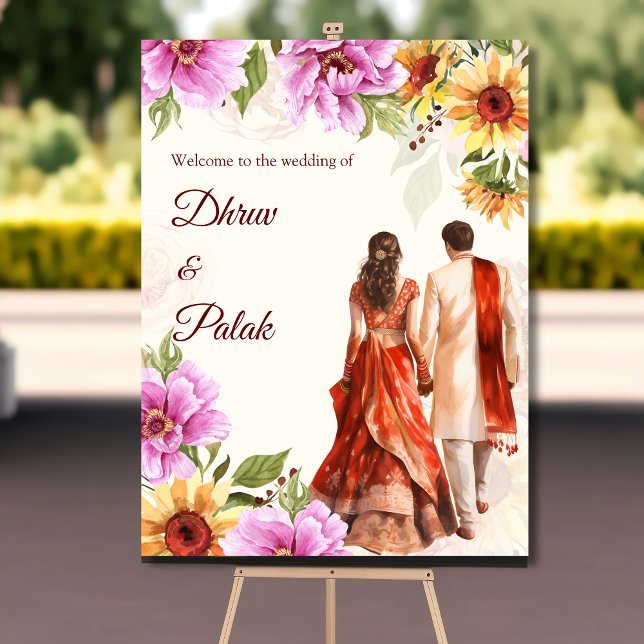 Sunflower Indian couple wedding welcome sign (Creator Uploaded)