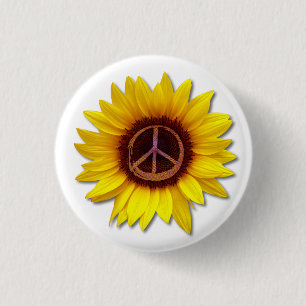Sunflower Inner Peace Symbol Sign Anti-War  3 Cm Round Badge