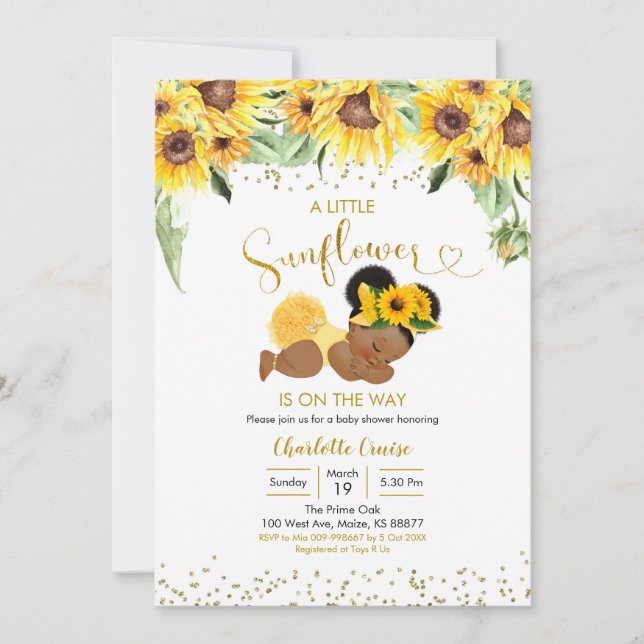 Sunflower is on the way Afro Girl Baby Shower Invitation (Front)