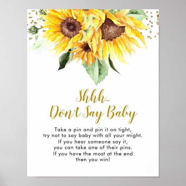 Sunflower is on the way Baby Shower Don't Say Baby Poster (Front)