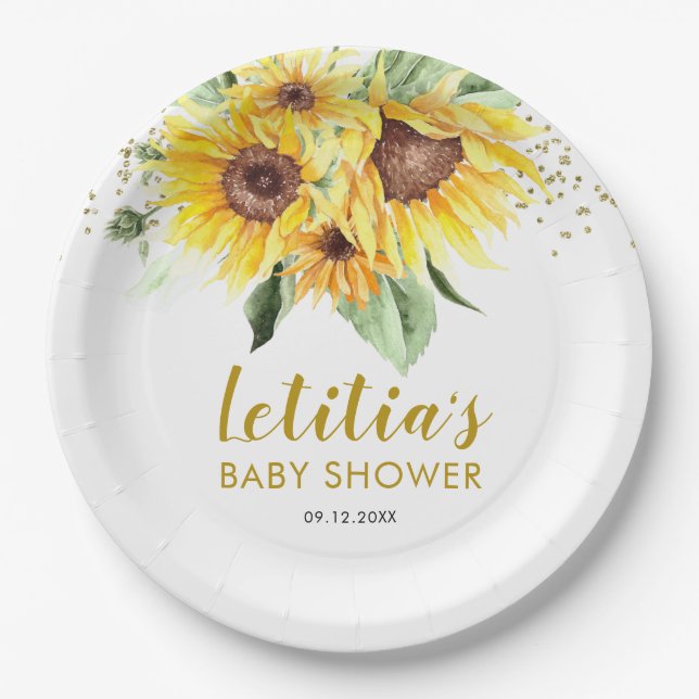 Sunflower is on the way Baby Shower Paper Plate (Front)