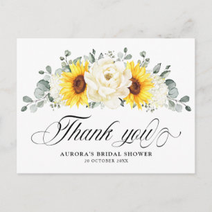 Sunflower Ivory Peony Bridal Shower Thank You Postcard