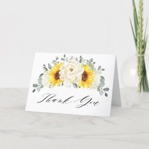 Sunflower Ivory Peony Eucalyptus Bridal Shower Thank You Card
