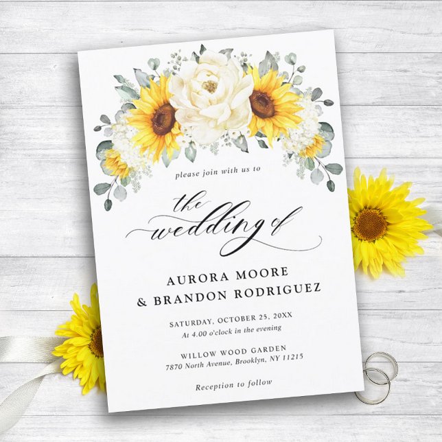 Sunflower Ivory Peony Floral Eucalyptus Wedding    Invitation (Creator Uploaded)