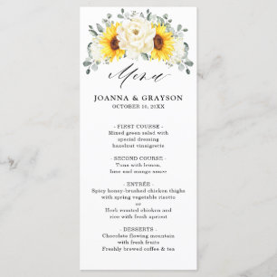 Sunflower Ivory Peony Floral Eucalyptus Wedding Menu