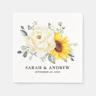 Sunflower Ivory Peony Floral Eucalyptus Wedding    Napkin