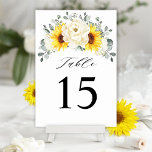 Sunflower Ivory Peony Floral Eucalyptus Wedding    Table Number<br><div class="desc">Elegant modern floral midsummer wedding table number features a bouquet of watercolor sunflower hydrangea & peonies in shades of rich yellow, ivory, with lush green botanical leaves and eucalyptus. Please find more matching designs and variations from my "blissweddingpaperie" store. And feel free to contact me for further customisation or matching...</div>