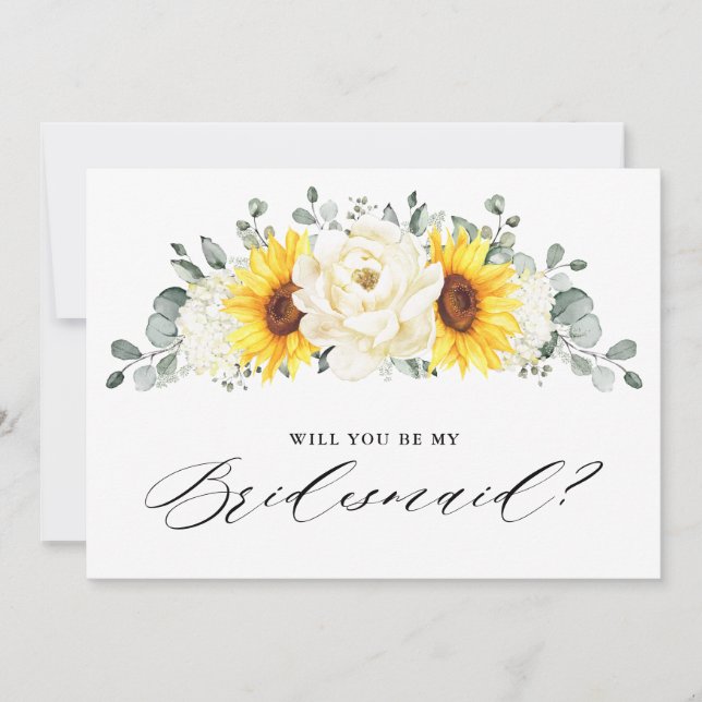 Sunflower Ivory Peony Will you be my Bridesmaid Invitation (Front)