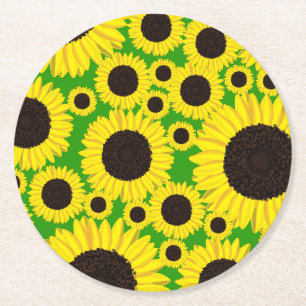Sunflower Kid's Birthday Summer Cute Flowers Round Paper Coaster