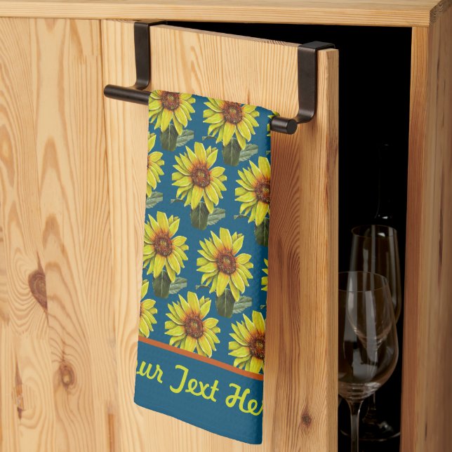 Sunflower Kitchen Towel - Optional Personalisation (Thirds Fold)