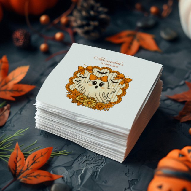 Sunflower Lace Ghost Halloween 1st Birthday Napkin (Creator Uploaded)