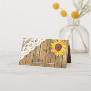 Sunflower Lace Wood Floral Wedding Place Card
