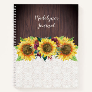 Sunflower Lace Wood Personalised Name Journal