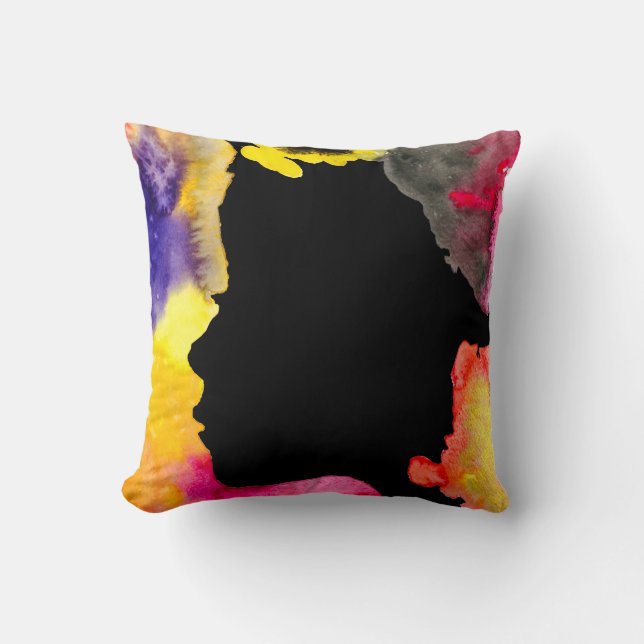 Sunflower lady silhouette watercolor art cushion (Front)
