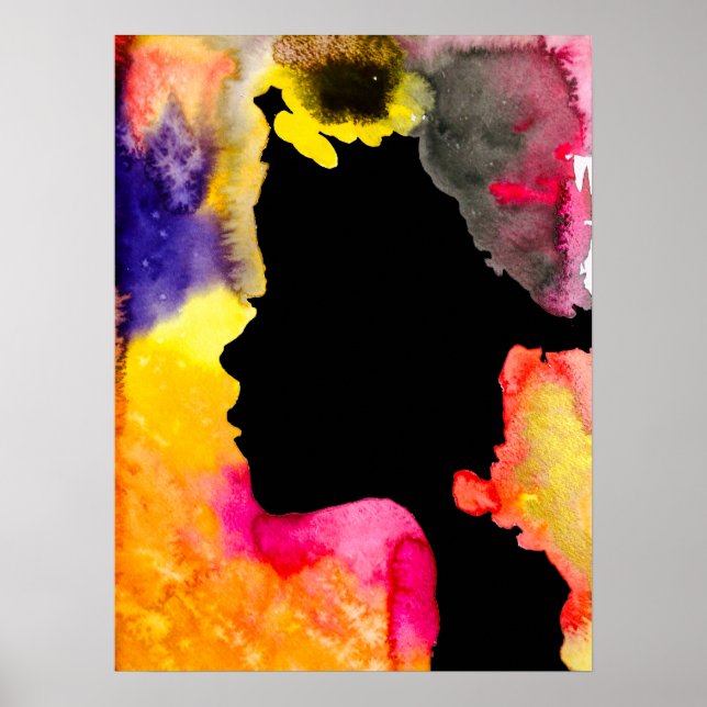 Sunflower lady silhouette watercolor art poster (Front)