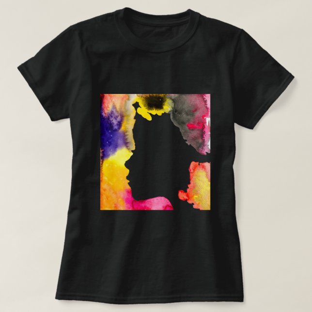 Sunflower lady silhouette watercolor art T-Shirt (Design Front)
