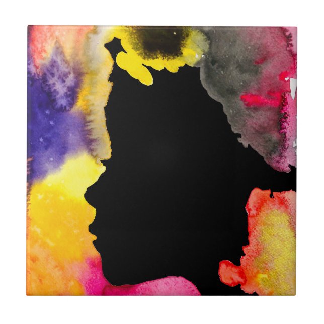 Sunflower lady silhouette watercolor art tile (Front)