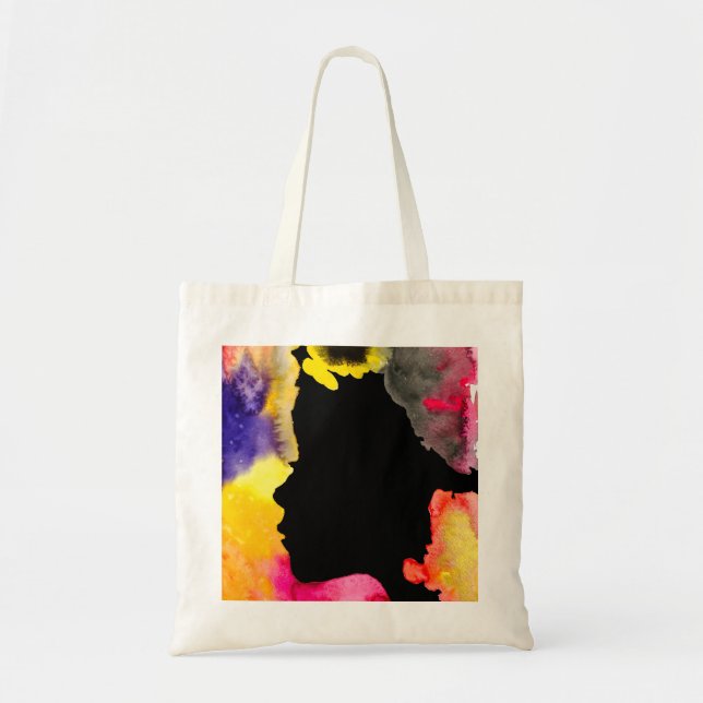 Sunflower lady silhouette watercolor art tote bag (Front)