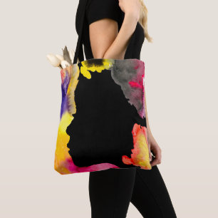 Sunflower lady silhouette watercolor art tote bag