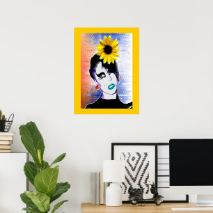 Sunflower Ladybug Watercolor Art Poster