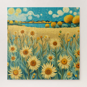 Sunflower Landscape in Van Gogh Style Jigsaw Puzzle