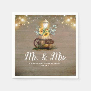 Sunflower Lantern Rustic Country Fall Wedding Napkin