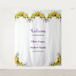 Sunflower & Lavender Floral Wedding Backdrop Tapestry