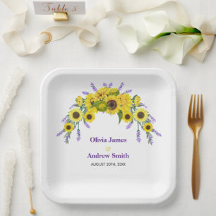 Sunflower & Lavender Vintage Floral Wedding Party  Paper Plate