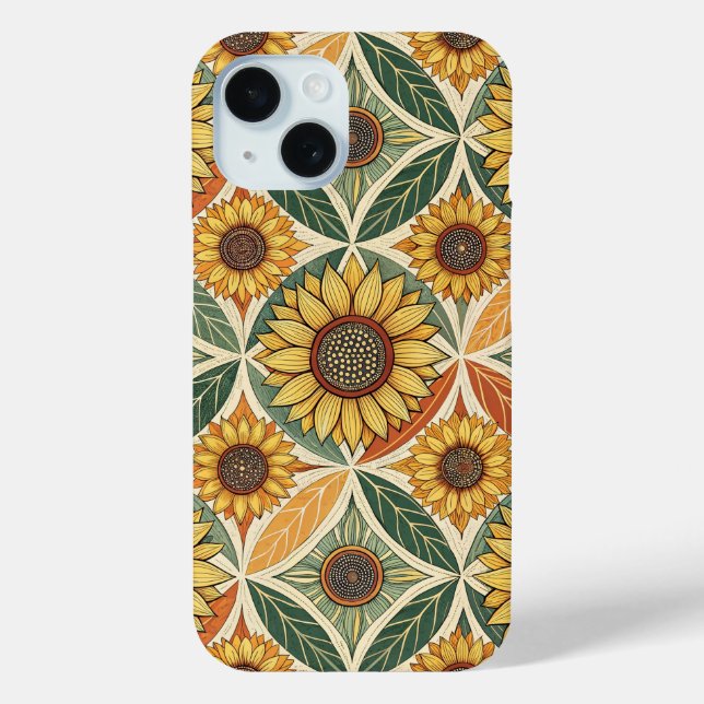 Sunflower & Leaf Pattern | Nature-Inspired Quilted Case-Mate iPhone Case (Back)