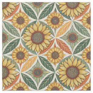 Sunflower & Leaf Pattern   Nature-Inspired Quilted Fabric