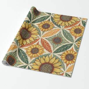 Sunflower & Leaf Pattern   Nature-Inspired Quilted Wrapping Paper