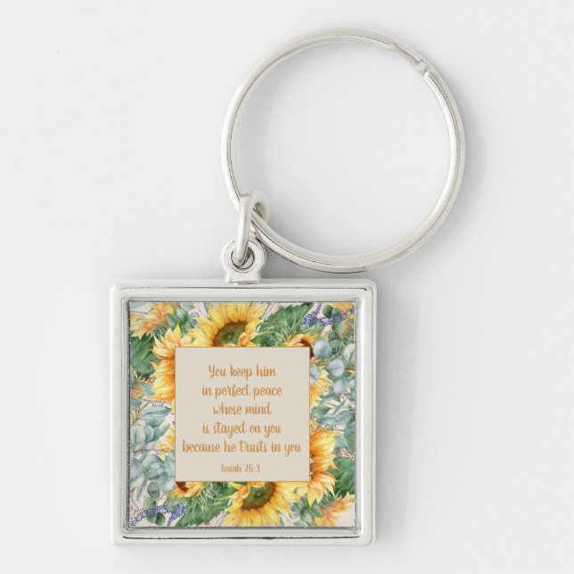 Sunflower Leaves Bible Verse Keep Perfect Peace    Key Ring (Front)