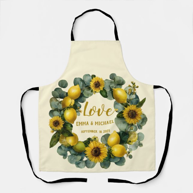 Sunflower Lemon Wreath Love Design Apron (Front)
