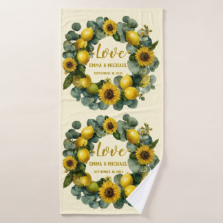 Sunflower Lemon Wreath Love Design Bath Towel