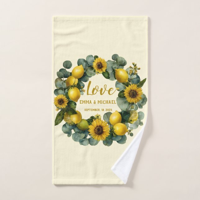Sunflower Lemon Wreath Love Design Hand Towel (Hand Towel)