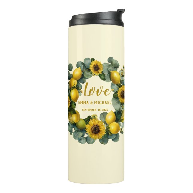 Sunflower Lemon Wreath Love Design Thermal Tumbler (Rotated Left)