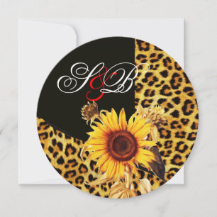 SUNFLOWER ,LEOPARD FUR RIBBON,RED RUBY GEMSTONE INVITATION