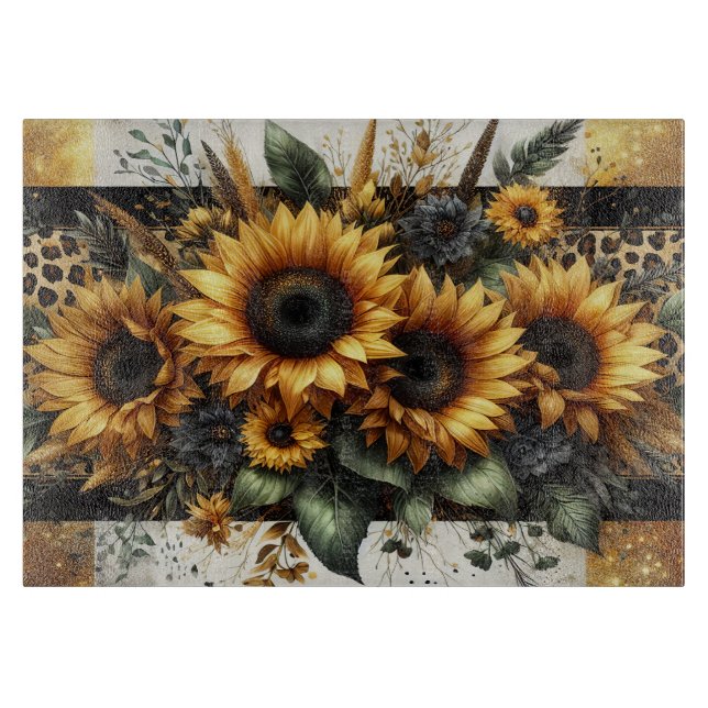 Sunflower Leopard Print Cutting Board (Front)