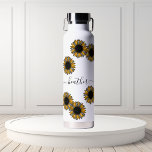 Sunflower Leopard Spot Monogram Name Personalised  Water Bottle<br><div class="desc">This design may be personalised in the area provided by changing the photo and/or text. Or it can be customised by choosing the click to customise further option and delete or change the colour of the background, add text, change the text colour or style, or delete the text for an...</div>