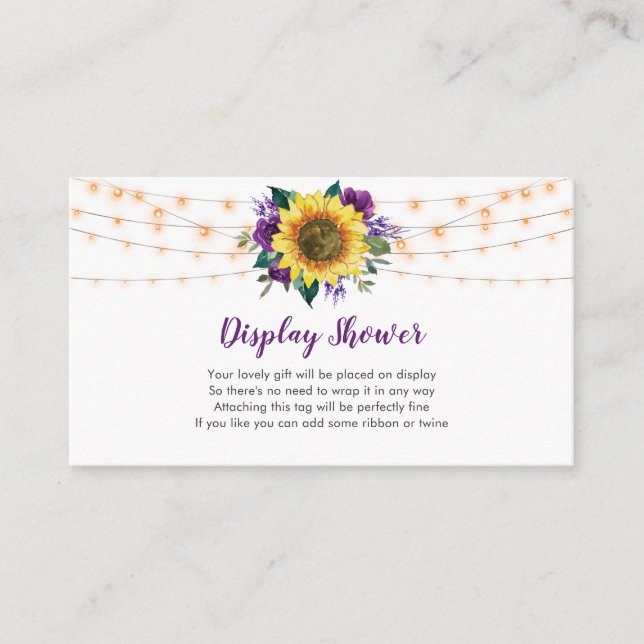 Sunflower Lights Purple Bridal Display Shower Enclosure Card (Front)